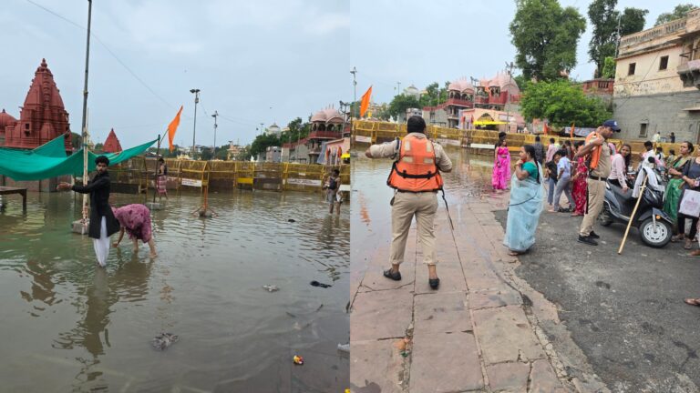 उज्जैन में शिप्रा नदी का जलस्तर बढ़ाने के बाद घाटों पर पूजा अर्चना रुकी, सुरक्षाकर्मियों की चेतावनी